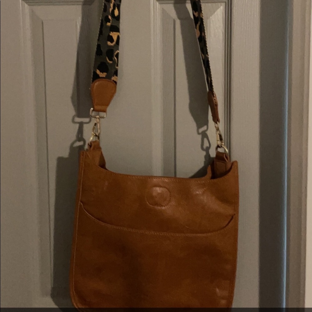Adhorned large crossbody bag with cheetah strap